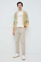 foto штани з домішкою льону guess колір бежевий пряме