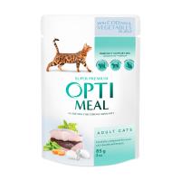 foto вологий корм для дорослих кішок optimil з тріскою та овочами в желе, 85 г