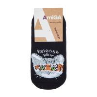 foto шкарпетки-чешки жіночі amigа махрові, кототигр чорні, розмір 23-25