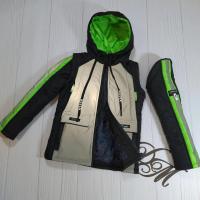 foto куртка демисезонная на мальчика "бест" светоотражающая черная с салатовым 122