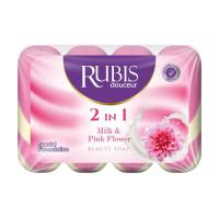 foto тверде мило rubis 2 in 1 milk & pink flower beauty soap молоко та рожева квітка, 4*90 г (екопак)