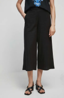foto льняні штани medicine жіночі колір чорний кюлоти висока посадка