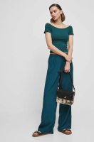 foto штани з домішкою льону medicine жіночі колір бірюзовий широке висока посадка