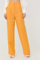 foto льняні штани patrizia pepe жіночі колір жовтий широке висока посадка