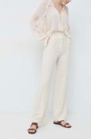 foto штани з домішкою льону patrizia pepe колір бежевий широке висока посадка