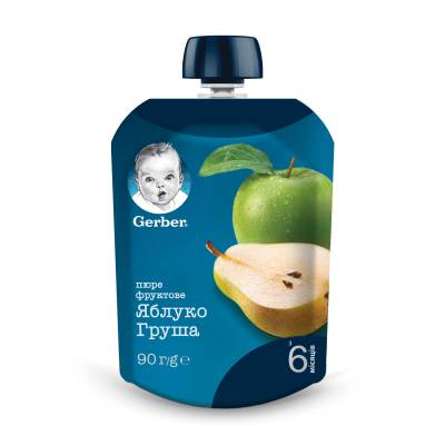 Podrobnoe foto дитяче фруктове пюре gerber яблуко та груша, з 6 місяців, 90 г (пауч)