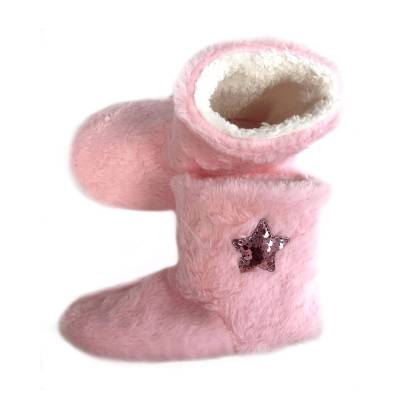Podrobnoe foto дитячі кімнатні капці-чобітки twins флісові, зірка, рожеві, розмір 34-35