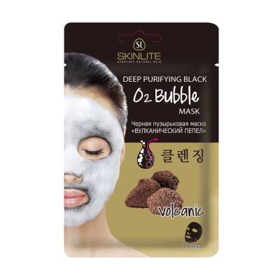 Podrobnoe foto чорна бульбашкова маска для обличчя skinlite deep purifying black o2 bubble mask вулканічний попіл, 20 г