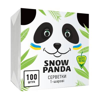Podrobnoe foto серветки snow panda столові, одношарові, білі, 24*24 см, 100 шт