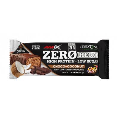 Podrobnoe foto протеїновий батончик amix nutrition low carb zero hero protein 31% bar шоколадно-кокосовий, 65 г