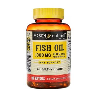 Podrobnoe foto харчова добавка в гелевих капсулах mason natural omega-3 fish oil, риб'ячий жир 1000 мг з омега-3 300 мг, 200 шт