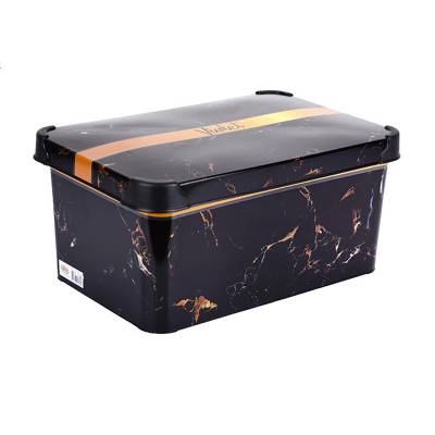 Podrobnoe foto кошик для зберігання з кришкою violet house 0646 decor marble black, 13х18.5х28 см, 5 л