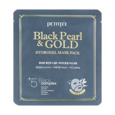 Podrobnoe foto гідрогелева маска для обличчя з золотом і чорним перлами petitfee & koelf black pearl & gold hydrogel mask pack, 32 г