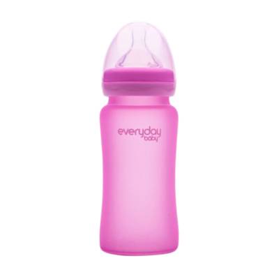 Podrobnoe foto скляна пляшечка для годування everyday baby heat sensing від 3 місяців, термочутлива, рожева, 240 мл (10222)