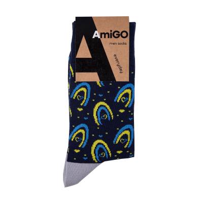 Podrobnoe foto шкарпетки чоловічі amigo класичнi жовто-блакитна веселка, розмір 27
