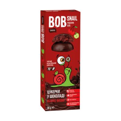Podrobnoe foto натуральні цукерки bob snail яблучно-вишневі в бельгійському чорному шоколаді, 30 г