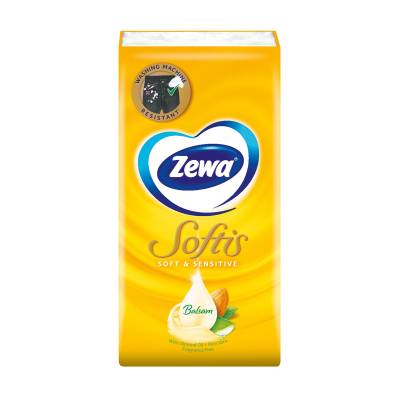 Podrobnoe foto паперові носові хусточки zewa softis soft & sensitive balsam, з мигдальною олією та алое вера, 4-шарові, 9 шт