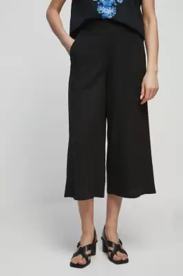 Podrobnoe foto льняні штани medicine жіночі колір чорний кюлоти висока посадка