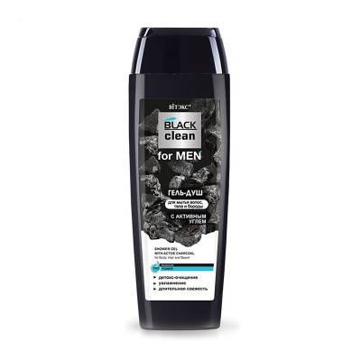 Podrobnoe foto чоловічий гель-душ для волосся, тіла та бороди вітэкс black clean з активованим вугіллям, 400 мл