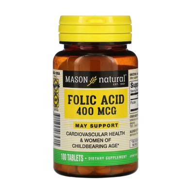Podrobnoe foto харчова добавка в таблетках mason natural folic acid фолієва кислота 400 мг, 100 шт