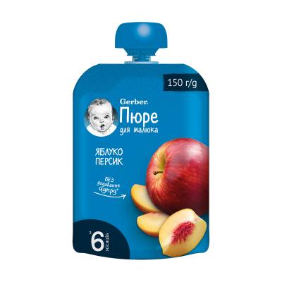 Podrobnoe foto дитяче фруктове пюре gerber яблуко та персик, з 6 місяців, 150 г