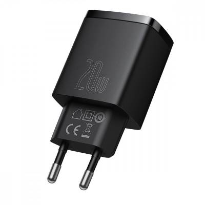 Podrobnoe foto мзп baseus compact quick charger 20w qc+ pd (type-c + 1usb) (ccxj-b) (black) 1166945