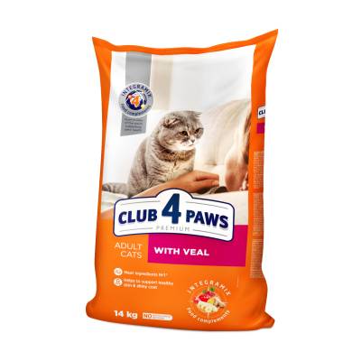 Podrobnoe foto сухий корм для кішок club 4 paws premium з телятиною, 14 кг