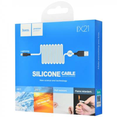 Podrobnoe foto дата кабель hoco x21 silicone lightning cable (1m) (black_white) 715540