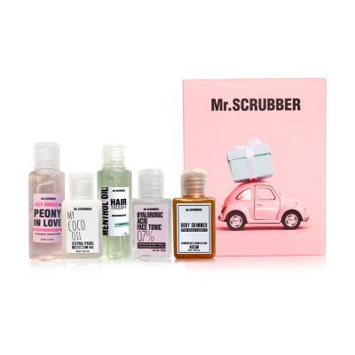 Podrobnoe foto набір mr.scrubber travel box (косметична олія, 30 мл+шампунь для волосся, 35 мл+гель для душу, 35 мл+шимер для тіла, 30 мл+тонік для обличчя, 30 мл)