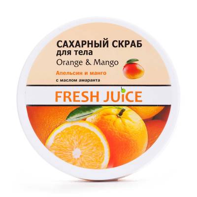Podrobnoe foto цукровий скраб для тіла fresh juice orange and mango апельсин та манго, 225 мл