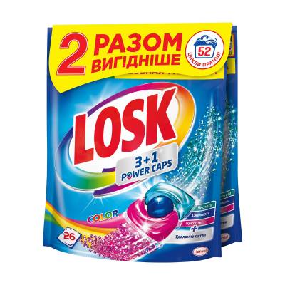 Podrobnoe foto капсули для прання losk color 3+1 power caps, 52 цикли прання, 2*26 шт (дойпак)