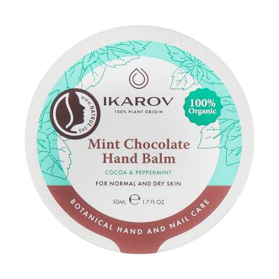 Podrobnoe foto органічний бальзам для рук ikarov м'ятний шоколад, з какао-маслом та олією м'яти, 50 мл