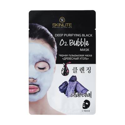 Podrobnoe foto чорна бульбашкова маска для обличчя skinlite deep purifying black o2 bubble mask деревне вугілля, 20 г