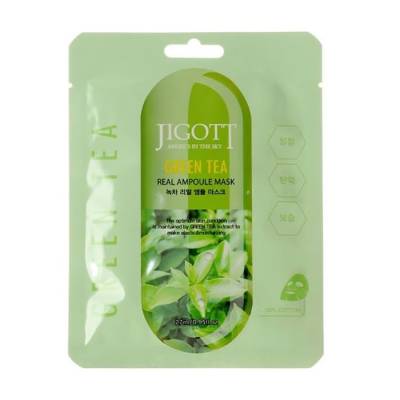 Podrobnoe foto тканинна маска для обличчя jigott grеen tea real ampoule з екстрактом зеленого чаю, 27 мл