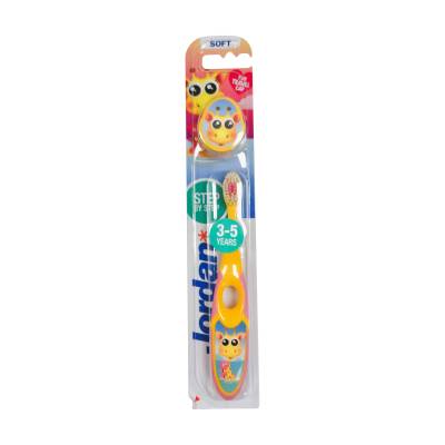 Podrobnoe foto дитяча зубна щітка jordan step2 3-5 років м'яка, з ковпачком для подорожей, жовта, 1 шт