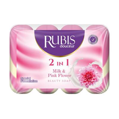 Podrobnoe foto тверде мило rubis 2 in 1 milk & pink flower beauty soap молоко та рожева квітка, 4*90 г (екопак)