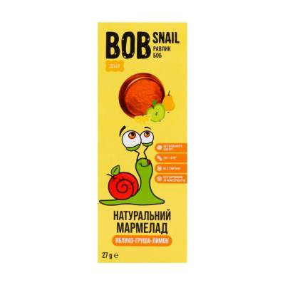 Podrobnoe foto натуральний мармелад bob snail яблуко-груша-лимон, круглий, 27 г